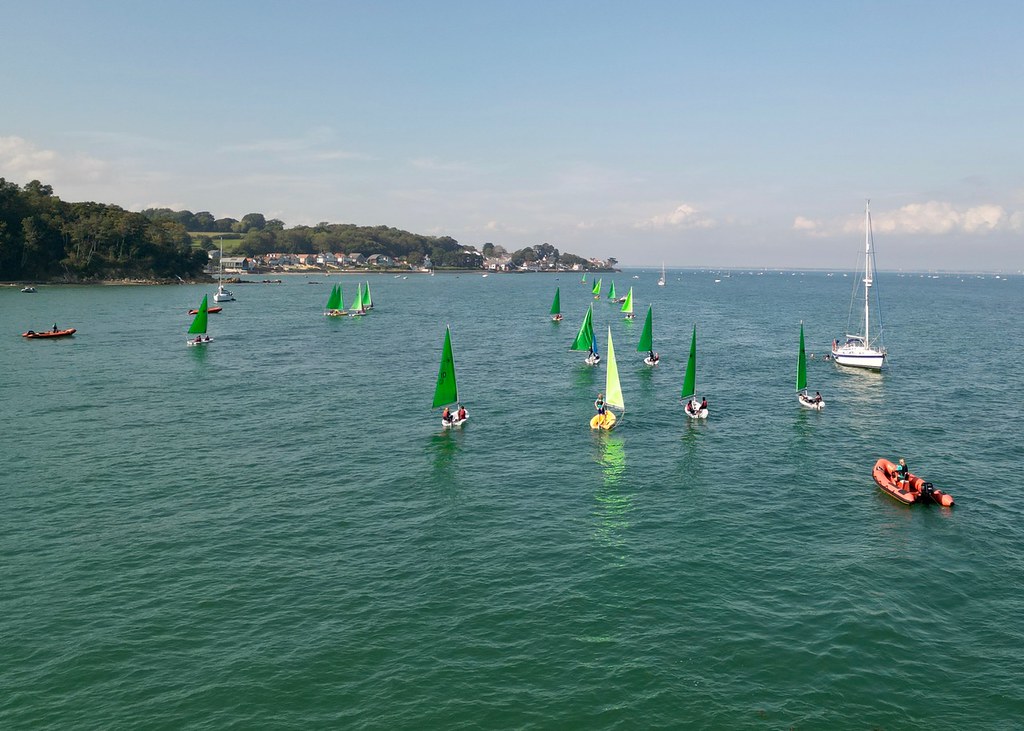Aerial view of children sailing